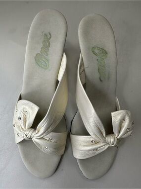 Onex Ivory Knotted Slide Mules with Crystal Accents